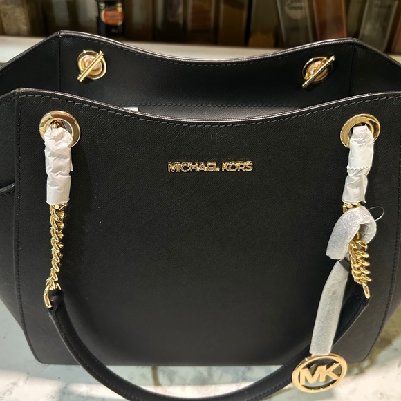 Michael Kors Jet Set Travel Large Black Leather Chain Tote Shoulder Bag - Picture 1 of 3